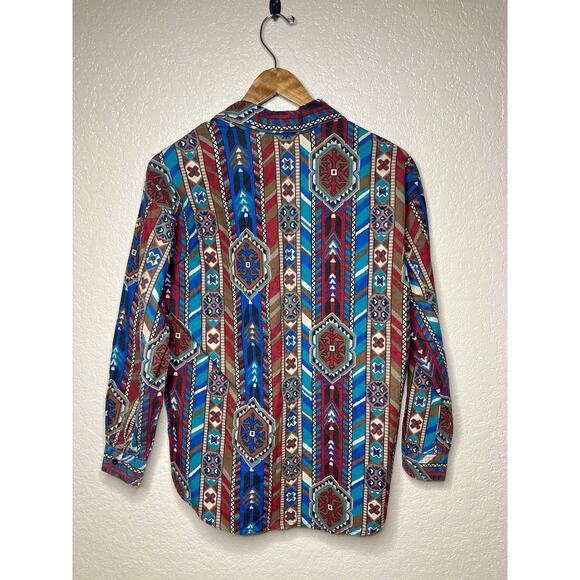 VTG Western Shirt Womens Medium Aztec Long Sleeve Rodeo Cowgirl Red Rover - Picture 7 of 7